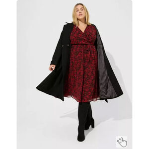 Torrid 4x Floral Chiffon Ballon Sleeve Midi Dress